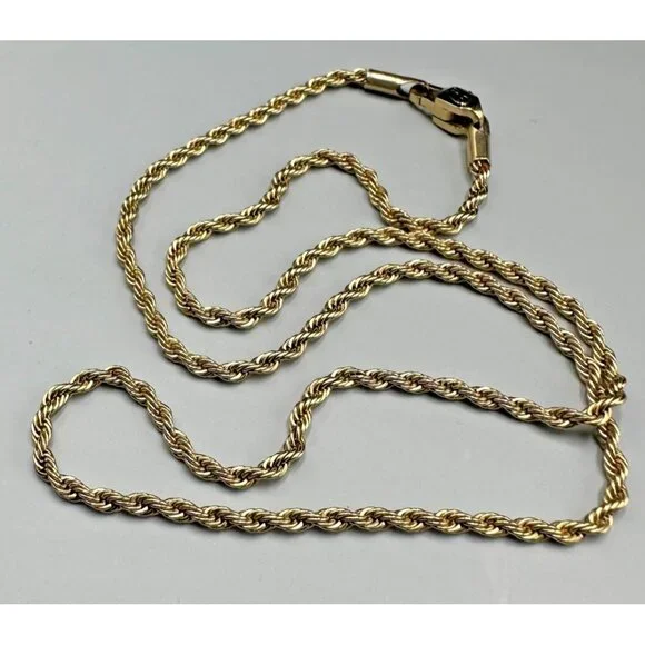 Gld Shop Rope Chain Necklace Men 18K Yellow Gold Plated Choker 2MM 16.5 Inch